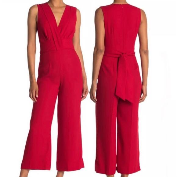 Club Monaco Red Tie Back Sleeveless Jumpsuit V-Neck Cropped NWT Sz 0 - Picture 1 of 6